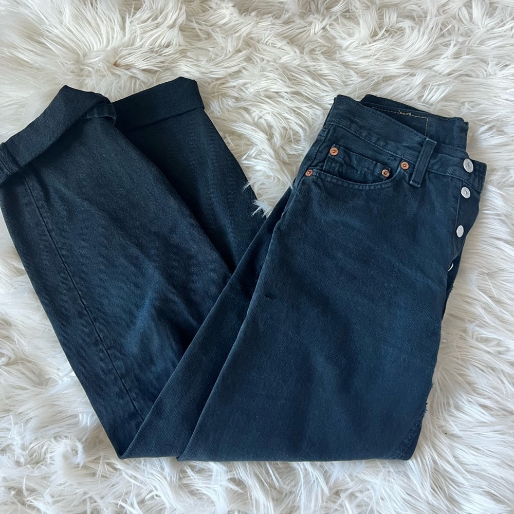 vintage black levi 501 straight leg with rips